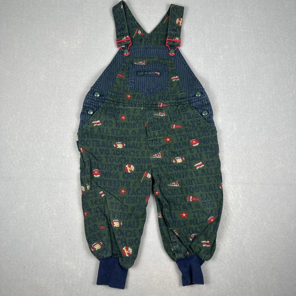 Vintage Gymboree School Day Sports Overalls Size Small Rainbow Tag Green Blue